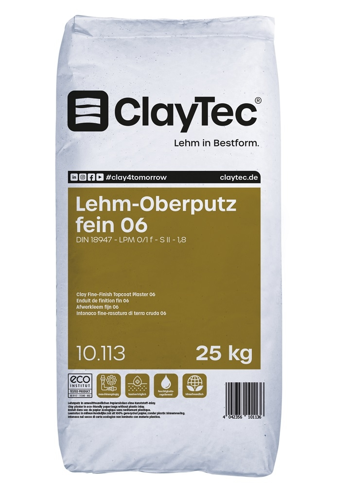 Claytec Lehmoberputz fein 06 mit Cellulosefasern 25 kg
