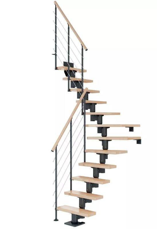 Dolle Mittelholmtreppe Dublin anthrazit Buche versiegelt 1/4 gewendelt 75 cm Breite