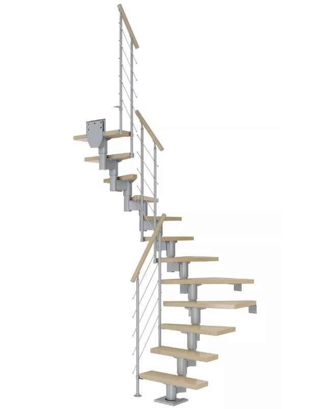 Dolle Mittelholmtreppe Dublin perlgrau Ahorn versiegelt 1/2 gewendelt 75 cm Breite