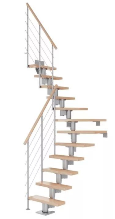 Dolle Mittelholmtreppe Dublin perlgrau Eiche versiegelt 1/4 gewendelt 65 cm Breite
