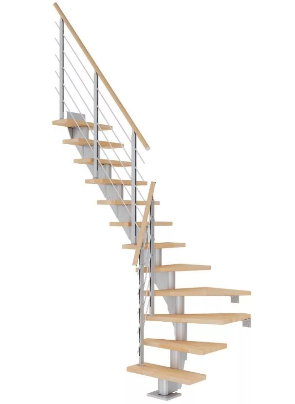 Dolle Mittelholmtreppe Frankfurt Buche 1/4 gewendelt perlgrau 75 cm Breite 