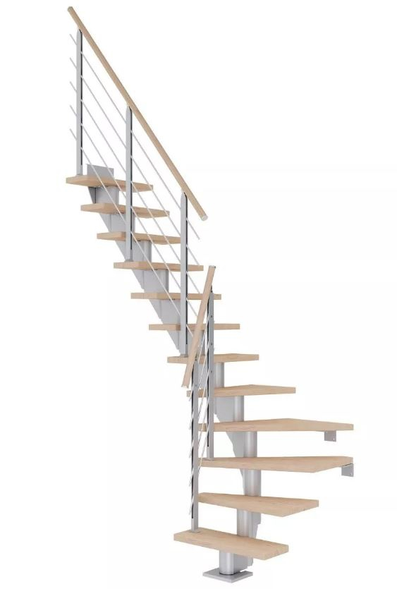 Dolle Mittelholmtreppe Frankfurt Eiche weiß 1/4 gewendelt perlgrau 65 cm Breite 
