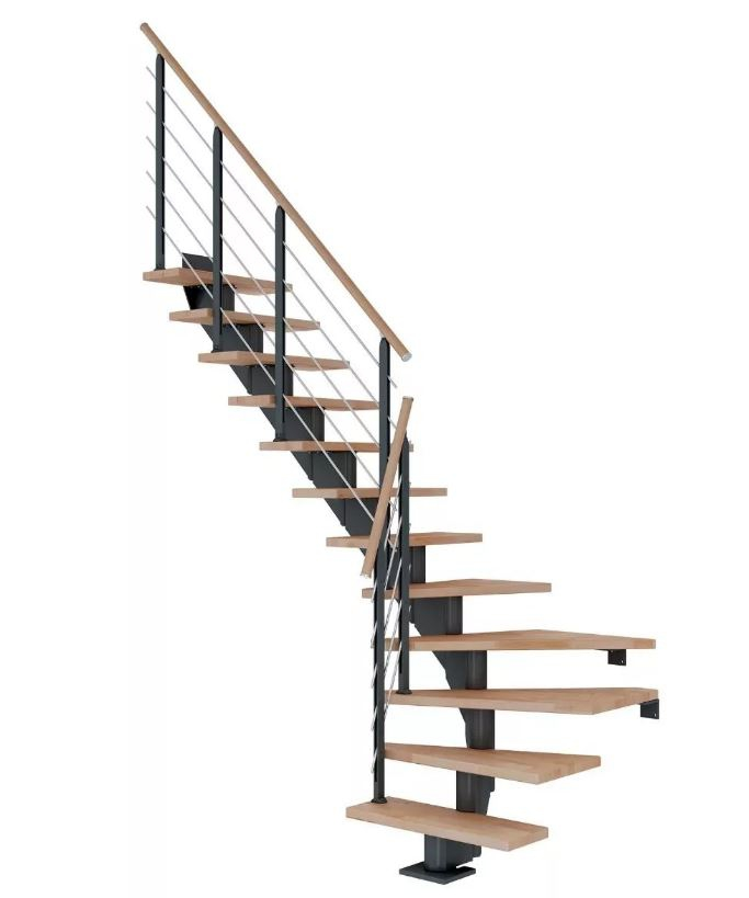 Dolle Mittelholmtreppe Hamburg Buche 1/4 gewendelt anthrazit 85 cm Breite inkl. Designgeländer