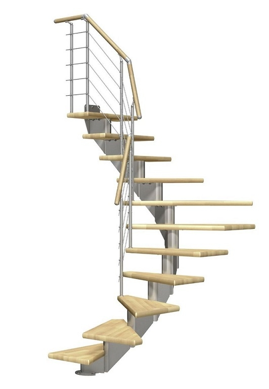 Dolle Mittelholmtreppe Hamburg Buche geölt 1/2 gewendelt perlgrau 75 cm Breite inkl. Designgeländer