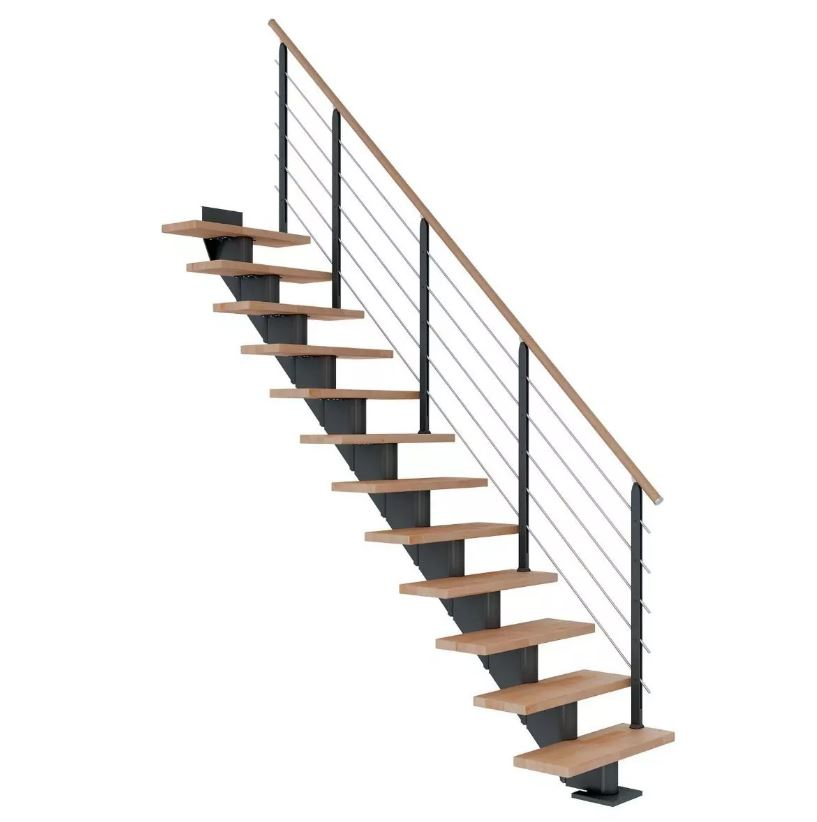 Dolle Mittelholmtreppe Hamburg Buche gerade anthrazit 85 cm Breite inkl. Designgeländer