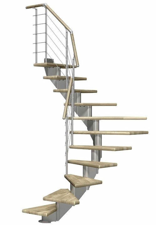 Dolle Mittelholmtreppe Hamburg Eiche geölt 1/2 gewendelt perlgrau 85 cm Breite inkl. Designgeländer