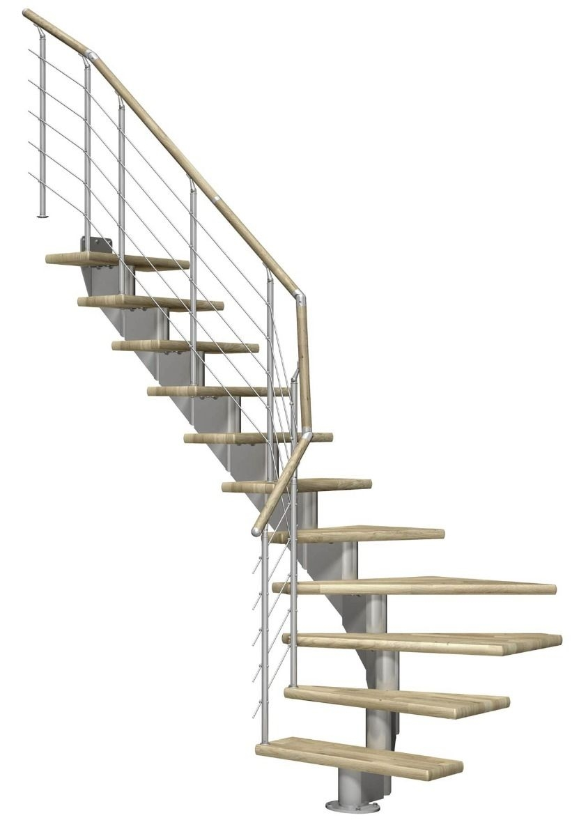 Dolle Mittelholmtreppe Hamburg Eiche geölt 1/4 gewendelt perlgrau 75 cm Breite inkl. Designgeländer